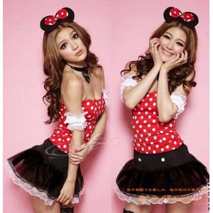 赤のドット柄ネコ耳バニーガールコスプレ♪【4245】