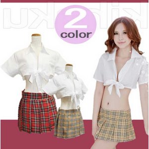 2color 赤チェックスカート学生服　コスプレ　【6123-1】