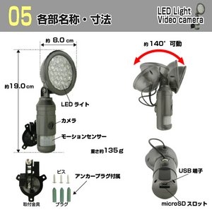 人感センサーライトLEDモーション 超小型ビデオカメラ機能付き 8GB付属 防犯対策・監視用カメラ