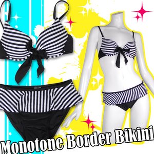 【水着】ボーダー×ブラック♪シンプルリボンビキニ MZ43750