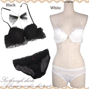 背中魅せ♪ふりふりギャザーチュールブラ&ショーツセット【ブラショーツセット/ナイトウェア/下着/ランジェリー/コスプレ】07000171 ホワイトM