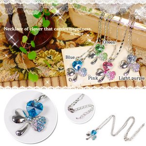 三つ葉のクローバーネックレス♪【アクセサリー/アイテム小物】NECK07 ブルー
