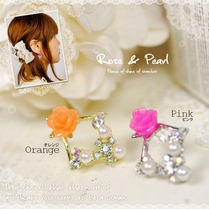 ローズパールピアス☆【アクセサリー/ロリータ】P06 オレンジ