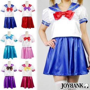 サテンセーラー服 コスチューム【コスプレ衣装/セーラー戦士/コスプレ/コスチューム/制服/学生服/半袖/衣装】01010052Lサイズ ブルー