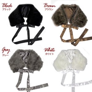 4color♪フェイクファーつけ襟風ティペット【ストール/ティペット/スヌード/ネックウォーマー】36010 ブラック