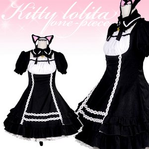 ねこみみ付き♪キュートなキティロリータワンピース 5L 《大きいサイズ》