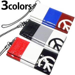 新作/ピースマーク柄/ウォレット/メンズ/エナメル/財布/ウォレットチェーン付き モノトーン