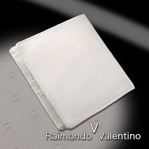 上品なオーストリッチ型押し◇RaimondoValentino◇折財布/白