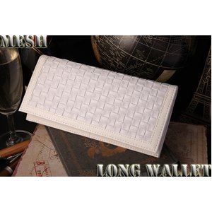 メンズ!!メッシュ編込み折り畳み長財布!!白