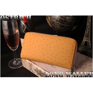 編みこみオーストリッチラウンドファスナー長財布キャメル