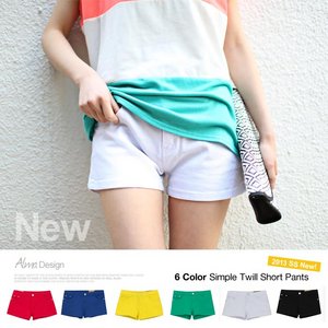 2013春夏新作♪夏色6color!!ツイル素材シンプルカラー美脚ショートパンツ イエローLサイズ
