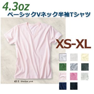 メンズベーシックVネック半袖Tシャツ/シャーベットピンクXLサイズ