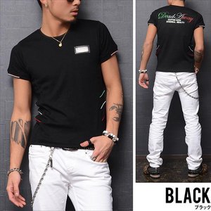 プレート×プリントの高級感溢れるデザイン♪イタリアンデザインプレート半袖Tシャツ/ブラックMサイズ