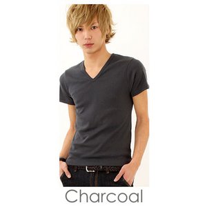 T/CフライスVネック半袖Tシャツ/チャコールMサイズ
