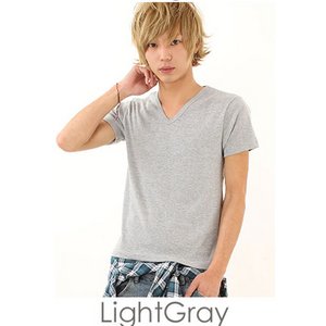 T/CフライスVネック半袖Tシャツ/ライトグレーMサイズ