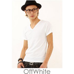 T/CフライスVネック半袖Tシャツ/オフホワイトLサイズ