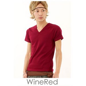 T/CフライスVネック半袖Tシャツ/ワインレッドXLサイズ
