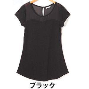 philter!!なめらか質感♪異素材MIX★シフォン切替AラインTシャツ/ブラックMサイズ