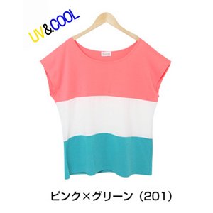 2013春夏新作♪UVカット&クール★カラーブロックドルマンゆるTシャツ/ピンク×グリーンMサイズ