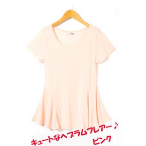 ペプラムフレアヘムTシャツチュニック/ピンクMサイズ
