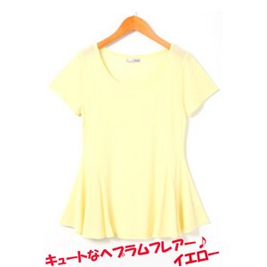 ペプラムフレアヘムTシャツチュニック/イエローMサイズ