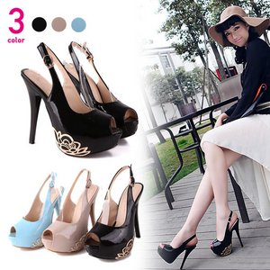 フラワーモチーフ・オープントゥ・パンプス 黒38サイズ