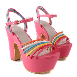 マルチカラー・太ヒール・厚底ミュール ピンク38サイズ