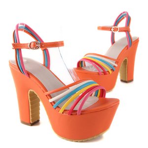マルチカラー・太ヒール・厚底ミュール 橙38サイズ