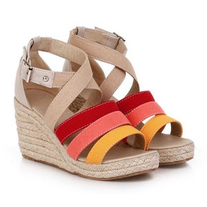 マルチカラーストラップ・ウエッジソールミュール/杏35サイズ