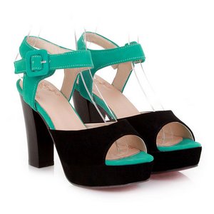 ベルベット調ハイヒールミュール/緑35サイズ