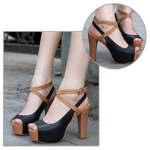 アンクルストラップ・オープントゥ・ハイヒールパンプス/黒38サイズ