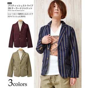 2013春夏SALE★【BENO】ブリティッシュストライプ2Bテーラードジャケット/ポンチ/英国/ネイビーMサイズ