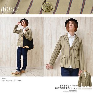 2013春夏SALE★【BENO】ブリティッシュストライプ2Bテーラードジャケット/ポンチ/英国/ベイジュMサイズ