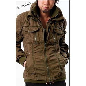 フェイクレイヤードミリタリージャケット/カーキMサイズ