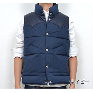 カモフラ裏地ウエスタン切り替え中綿ダウンベスト/ネイビーXLサイズ