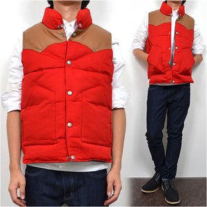 カモフラ裏地ウエスタン切り替え中綿ダウンベスト/レッドMサイズ