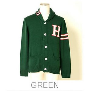 【2013梅春新作】 メンズ ワッペン ショール カーディガン /グリーンLサイズ