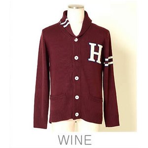 【2013梅春新作】 メンズ ワッペン ショール カーディガン /ワインLサイズ