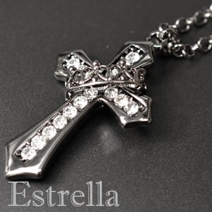 クロス×クラウンネックレス/ブラック