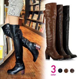 フェイクレザー・ニーハイ・ジョッキーブーツ/茶色39