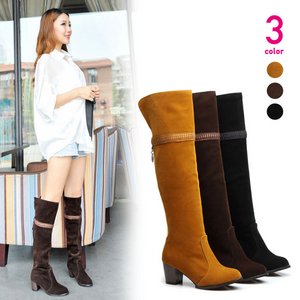 スウェード調・ニーハイ・ジョッキーブーツ/黄色39