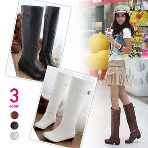 フェイクレザー・バックル付・ジョッキーブーツ/白37