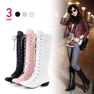 フェイクレザー・レースアップ・ジョッキーブーツ/ピンク35