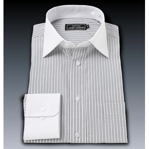  　ボタンダウンシャツ　ライトグレーストライプ　ZW2　長袖/Lサイズ 