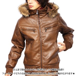 ファー付き中綿ブルゾン/ワインXLサイズ 