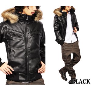 ファー付き中綿ブルゾン/ワインXLサイズ 