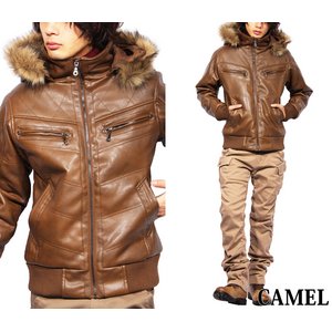 ファー付き中綿ブルゾン/ワインXLサイズ 