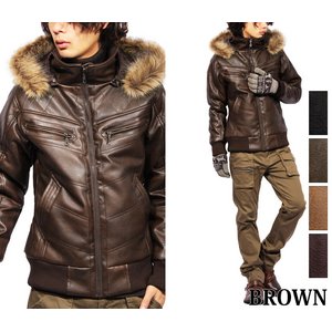 ファー付き中綿ブルゾン/ブラウンLサイズ 
