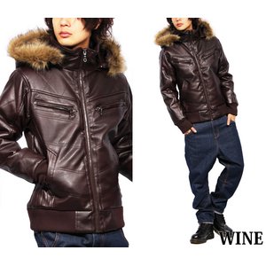 ファー付き中綿ブルゾン/ブラウンXLサイズ 