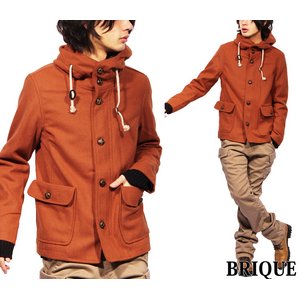 ウールメルトン生地ショートフード/レッドLサイズ 